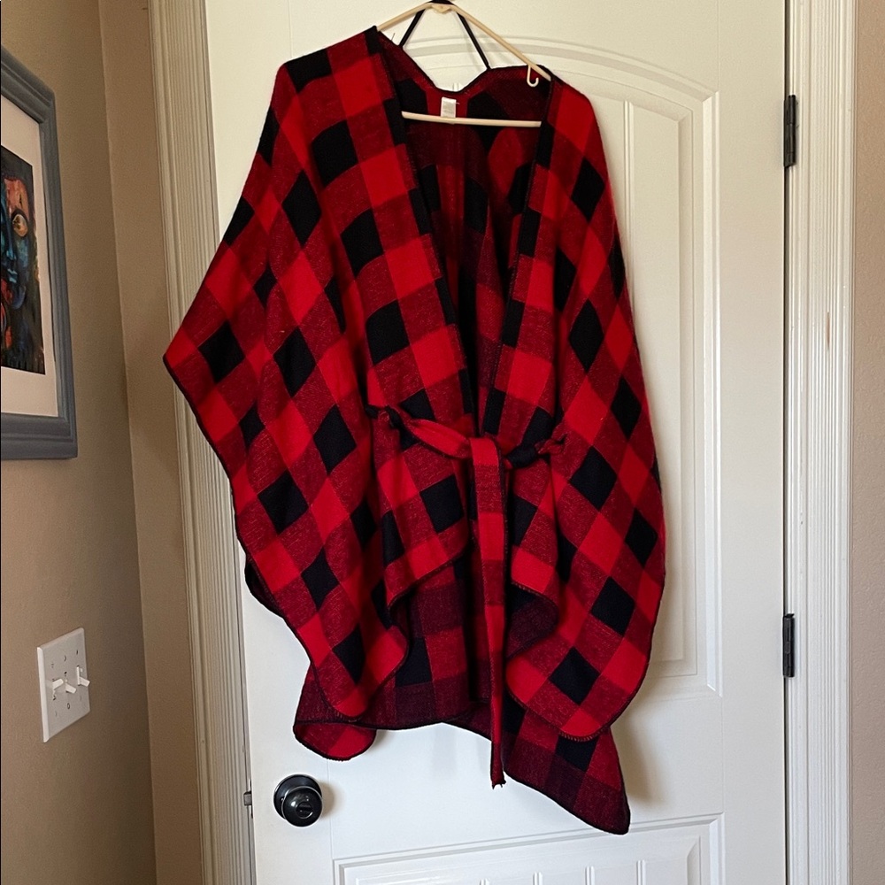 Red and Black Plaid Poncho